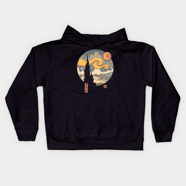 Starry Night in Edo Back Print Kids Hoodie by Vincent Trinidad Art